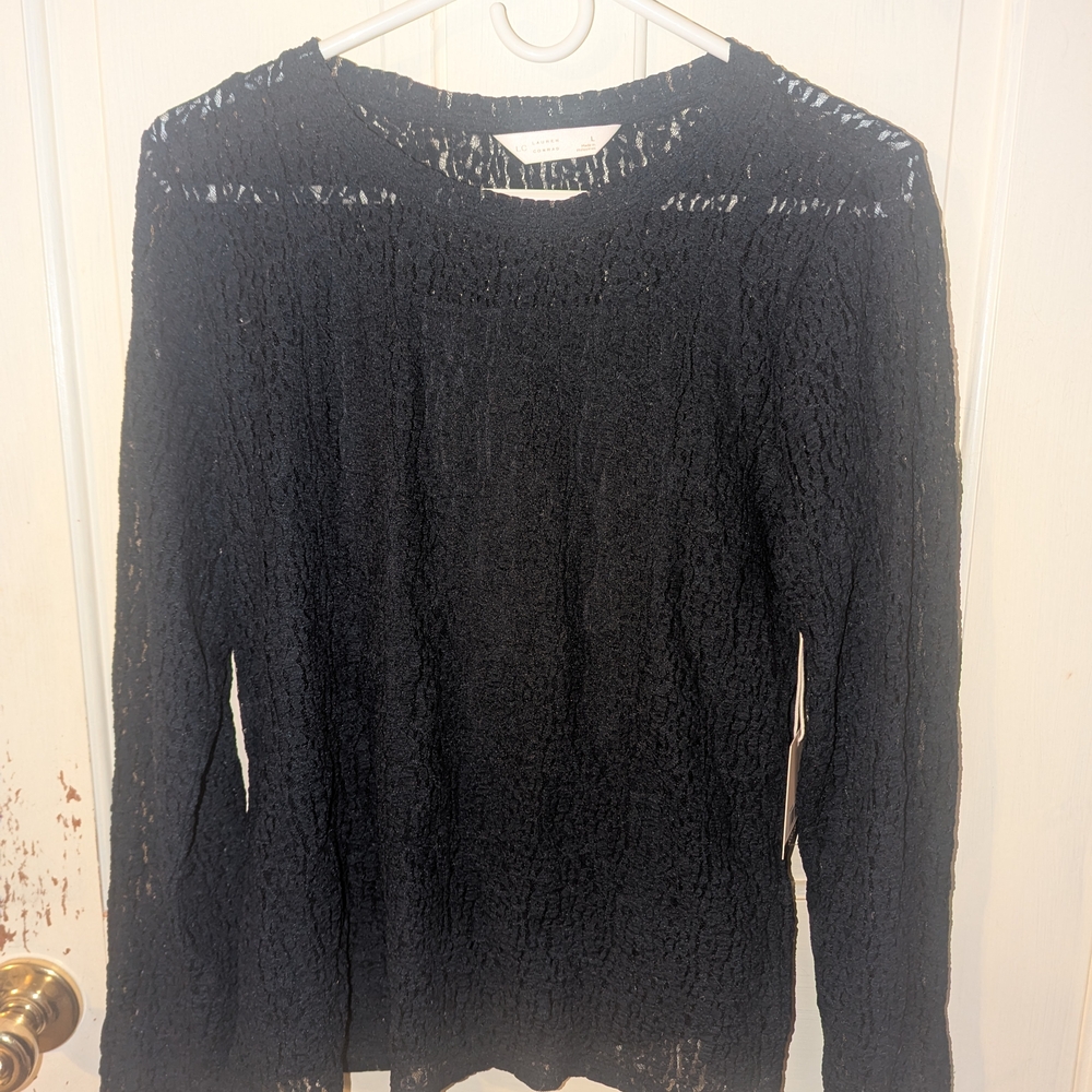 LC Lauren Conrad Black Lace Blouse
